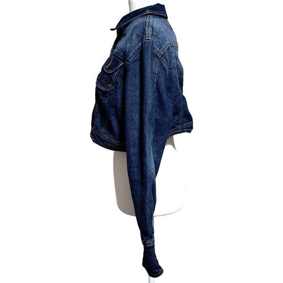 90s Star Jeans Womens Cropped Denim Jacket Y2K Style Medium Wash L/XL - Picture 5 of 7